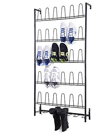 Wall Mounted Black Industrial Metal Wire Entryway Rack, Shoe Organizer Rack  - Holds 3 pairs