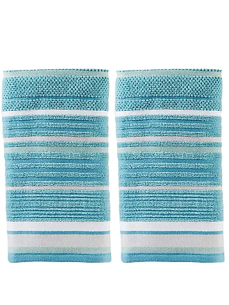 CARO HOME HAND TOWEL (2) BLUE GRAY STRIPES 18 X 28 100% Cotton NWT