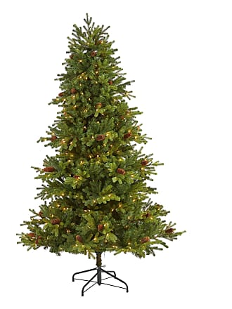 Yukon Mountain Fir Artificial Christmas Tree with 600 Clear Lights Green Nearly Natural 7.5ft Pine Cones and 1740 Bendable Branches 