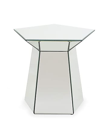 The Leonardo Collection Mirrored Glass Side Table Crystal Diamante Inlaid Top Silver Legs Hexagonal Large 