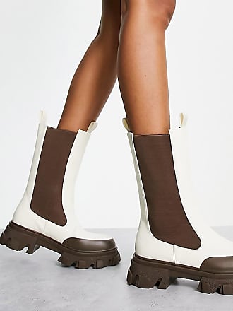 public desire kash chunky boots with buckles in off white