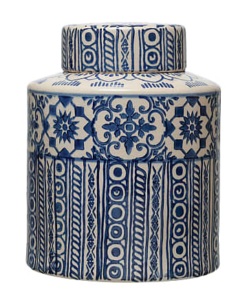 Indigo/White Creative Co-op Decorative Hand-Painted Terra Cotta Bowl 