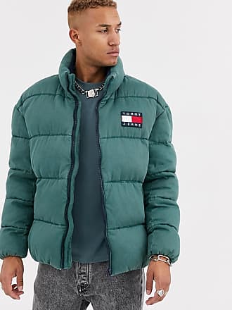 tommy jeans essential puffer jacket with logo in black