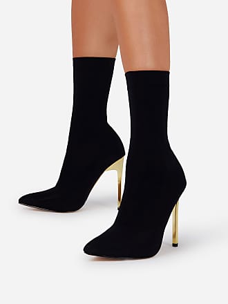 EGO Valentina Pointed Toe Metallic Heel Ankle Sock Boot In Black Sheer Knit, Black