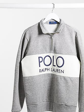 polo ralph lauren half zip cotton knit jumper with multi player logo in cream
