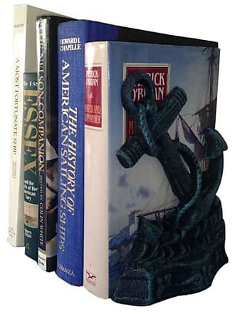 Hampton Nautical Cast Iron Anchor Book Ends (Set of 2), 8, Seaworn Blue