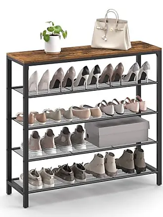 Seville Classics 4-Tier Stackable 15-Pair Metal Mesh Shoe Storage Rack Organizer, Silver Mesh | SHE15851