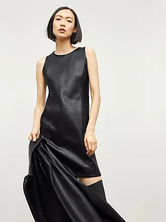 Naked Wardrobe Liquid Faux Suede Long Sleeve Midi Dress in Black