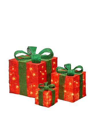 MZGB-ASST-35L National Tree Set of 3 Red Sisal Gift Boxes with Bow and 50 Clear Lights