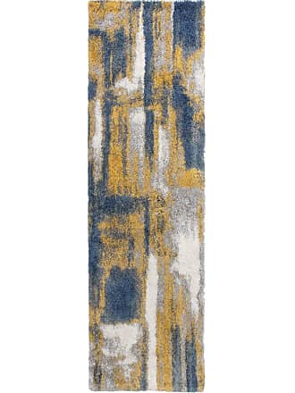 Decorative Contemporary Gold & Light Blue Machine-Made Rug – World Of Rugs