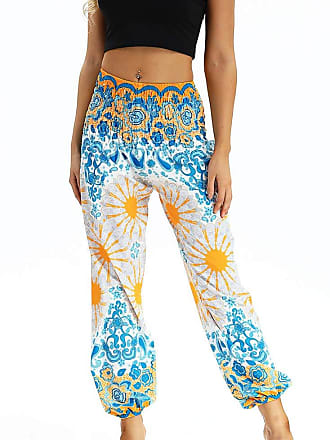 MASZONE Summer Capri Pants for Women Boho Harem Palazzo Casual Pants with Pockets Workout Wide Leg Cropped Trousers 