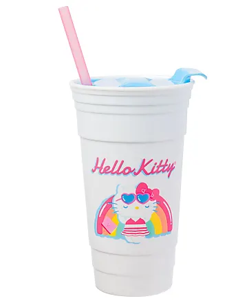 Silver Buffalo Sanrio Hello Kitty Pink Plastic Tumbler With Lid and Straw |  Holds 32 Ounces