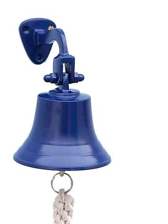 Hampton Nautical 3xglass-101 Solid Brass Hanging Ships Bell 6-Blue Powder Coated Nautical Home Decoration, 6 inch