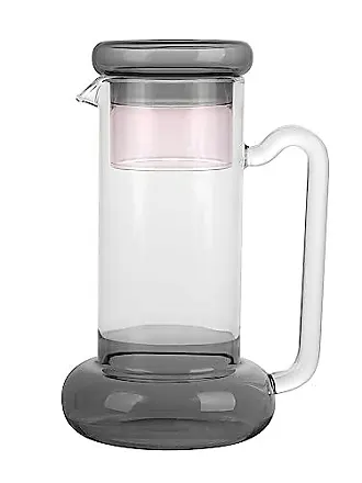 Elle Decor Ribbed 2-Piece Carafe Set Bedside Night Water Carafe, Glass  Pitcher and Cup that Doubles as a Lid Glass Tumbler, Gray