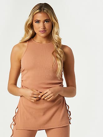 Outrageous Fortune exclusive ruched side detail longline top in camel-Brown