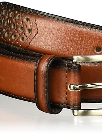 Hagora Men 1-1/8" Wide Full Italian Leather White Stitches Silvered Buckle Belt 
