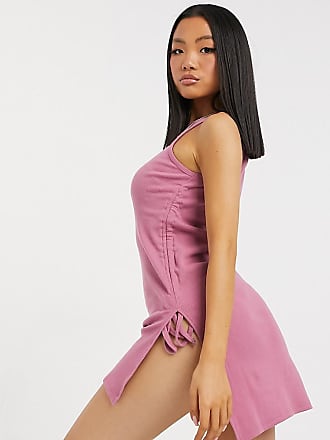 Outrageous Fortune Petite exclusive ruched side detail longline mini dress in dusty rose-Pink