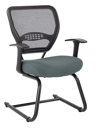 Office Star Faux Leather Guest Chair with Loop Arms and Chrome Sled Base Black