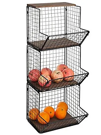 MyGift Deluxe Stackable Metal Wire Mesh Fruit & Produce Basket Rack, Kitchen Stacking Storage Bin, Set of 2, Black