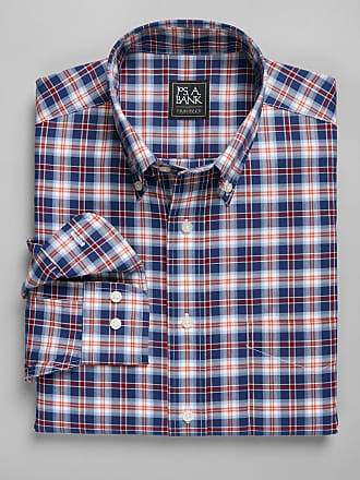 Jos. A. Bank Mens Traveler Collection Traditional Fit Button-Down Collar Plaid Sportshirt - Big & Tall, Orange, 2 X Tall