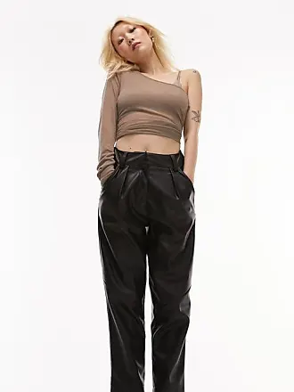 Topshop faux leather straight leg pants in black