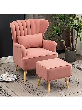 HOMCOM Accent Chair Velvet-Touch Vanity Chair Makeup Chair with Golden  Metal Legs for Living Room & Dining Room, Pink