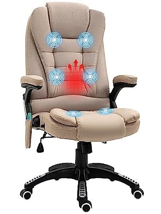 HOMCOM Fauteuil de bureau à roulettes chaise manager ergonomique pivotante  hauteur réglable lin beige
