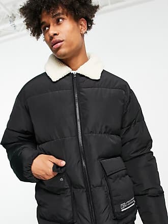 Topman wool mix varsity jacket with faux leather sleeves in black and white