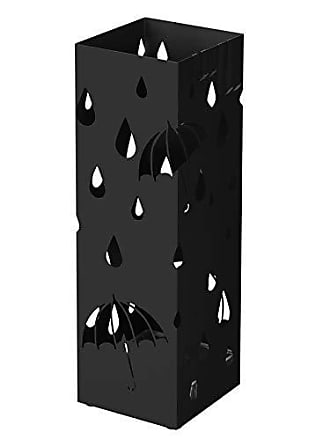 SONGMICS Schirmständer Metall Regenschirmständer mit Wasserauffangschale Haken 15,5 x 15,5 x 49 cm schwarz LUC48B