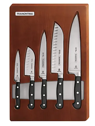 Tramontina 80016/205DS Klassica Black Nylon Handles Cutlery knife Set with  Hardwood Counter Block,13-Piece