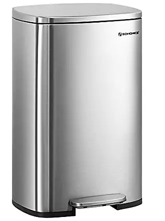 SONGMICS 8 Gal Trash Can, Kitchen Trash Can, Stainless Steel Garbage Can,  with Hinged Lid, Plastic Inner Bucket, Soft Closure, Odor Proof, Hygienic,  Silver ULTB03NL