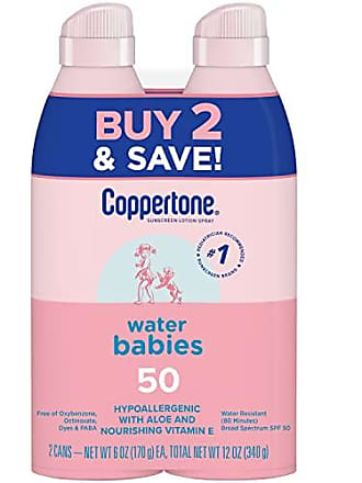 Coppertone Water Babies Sunscreen Lotion Spray SPF 50, Pediatrician Recommended Baby Sunscreen Spray, Water Resistant Sunscreen for Babies, 6 Oz Spray, Pack of 2
