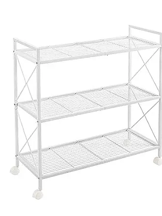 SONGMICS 3-Tier Metal Storage Rack with Wheels, Mesh Shelving Unit with x Side Frames, 23.6-inch Width, for Entryway, Kitchen, Living Room, Bathroom