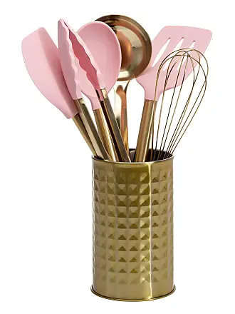 Pink and Gold Kitchen Utensils Set with Holder