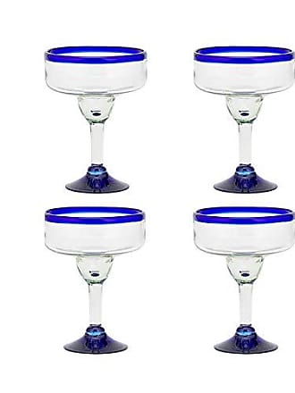Set Of Jug And Six Blue Rim Margarita Glasses