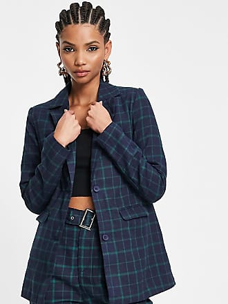 heartbreak slouchy boyfriend blazer in navy and green check