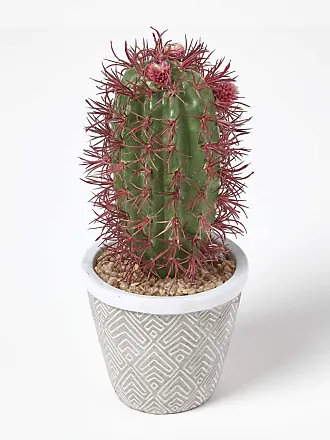  Homescapes Künstlicher Kaktus Echinocactus im Keramik Topf in  Holz-Optik, kleine künstliche sukkulente Pflanze ca. 15 cm hoch, rustikale  Dekoration für Büro, Fensterbank oder Tisch