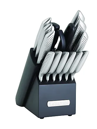 Sabatier 15-Piece Triple Rivet Knife Block Set, High-Carbon Stainless Steel  Kitchen Knives, Razor-Sharp Knife Set with Black Wood Block, Gray Acrylic