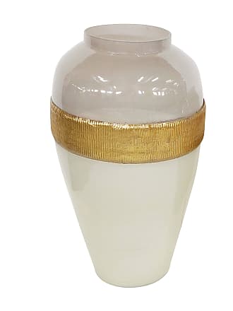 Benjara Vase with Oval Shape and Cement Body White and Gold 