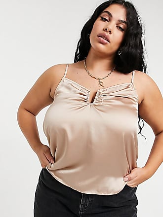 Outrageous Fortune Plus satin cami with split detail in cream-White