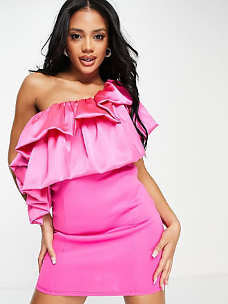 Asos one shoulder satin ruffle mini dress in pink-Multi