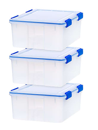 Iris 30 Quart WeatherPro Plastic Storage Bin Tote Organizing Container with Durable Lid and Seal and Secure Latching Buckles, Clear With Blue Buckles, 30 Q