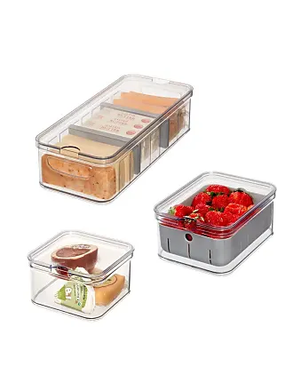 iDesign Crisp 4-Piece Recycled Plastic Refrigerator Organizer Bin Set with Lids, Clear/White