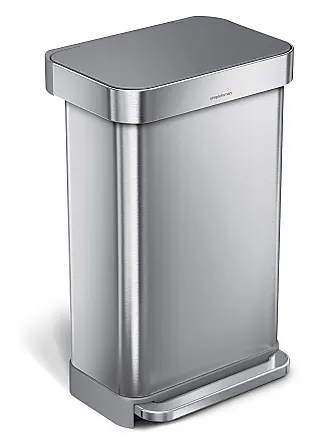 simplehuman Rectangular Dual Compartment Recycling Kitchen Step Trash Can,  46 Liter, Brushed Stainless Steel
