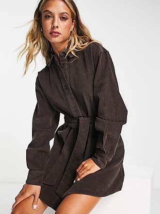 Asos cord belted shirt dress in chocolate-Brown