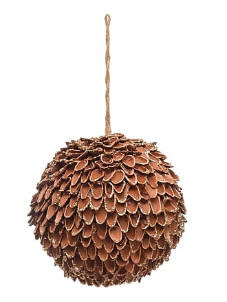 Gold Creative Co-Op 4 Round Wood & Embossed Metal Clad Ball Ornament 