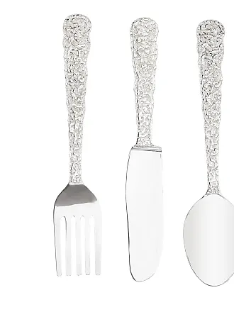 Deco 79 Aluminum Utensils Knife, Spoon and Fork Wall Decor, Set of 3 23W,  1H, Silver
