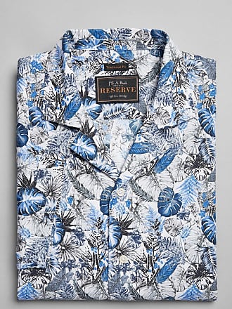 Jos. A. Bank Mens Reserve Collection Traditional Fit Tropical Short Sleeve Camp Shirt Clearance, Blue, Medium