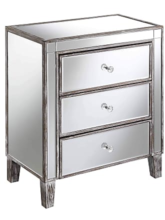 Convenience Concepts Gold Coast Large 3 Drawer Mirrored End Table, Weathered Gray / Mirror