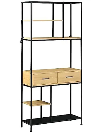 HOMCOM Bibliothèque Étagère de Rangement avec 5 Compartiments Ouverts  Design Simple Moderne Idéale pour Salon Chambre Bureau 45 x 21 x 170 cm  Blanc et Chêne 